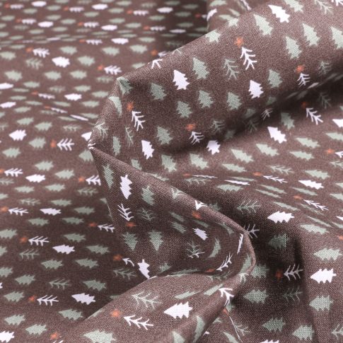 Tissu Coton imprimé Arty Petits sapins sur fond Marron