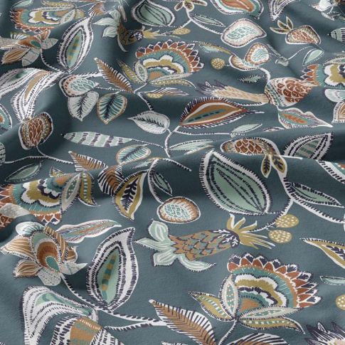 Tissu Viscose Digital Vamika floral sur fond Bleu ardoise