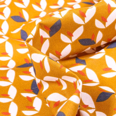 Tissu Coton imprimé Arty Vaya sur fond Ocre