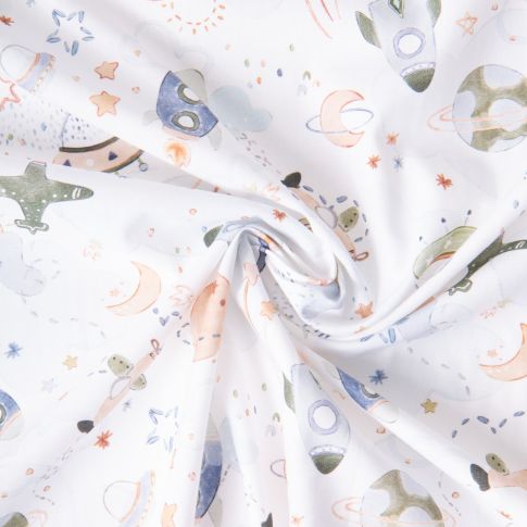Tissu Coton imprimé digital Arty Galaxie Vega sur fond Blanc