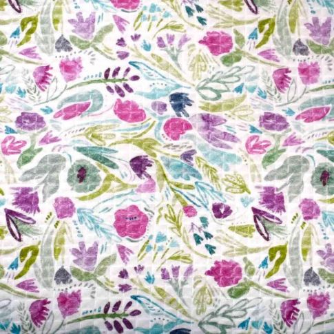 Tissu Nid d'abeille floral Aquarellys sur fond Blanc