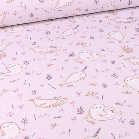 Tissu Jersey Coton Arty Walina sur fond Parme