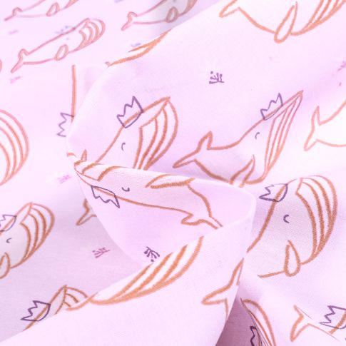 Tissu Coton imprimé Arty Whale sur fond Violet