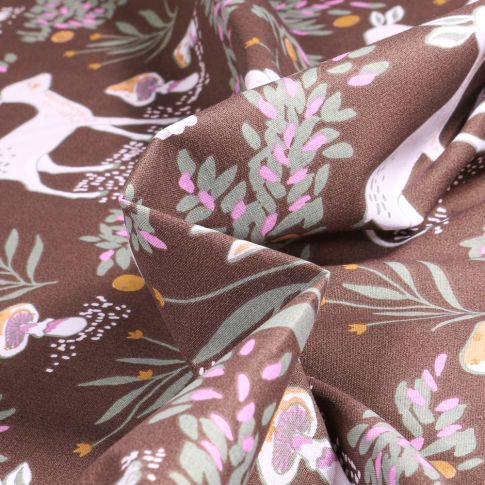 Tissu Coton imprimé Arty Willow sur fond Marron
