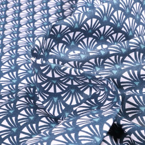 Tissu Coton imprimé Arty Yazo sur fond Bleu denim