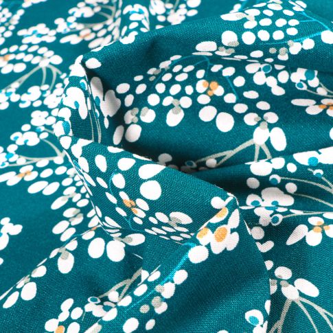 Tissu Viscose Yoichi sur fond Bleu paon