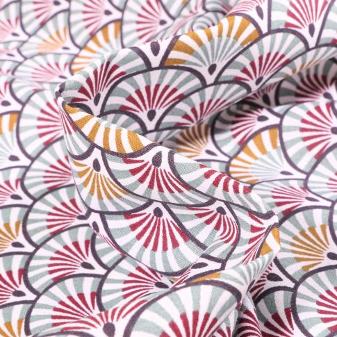 Tissu Coton imprimé Arty Yona bordeaux sur fond Blanc