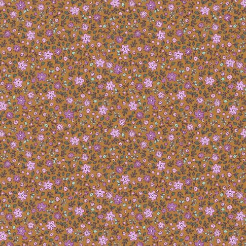 Tissu Popeline de Coton Yvette mauve sur fond Ocre