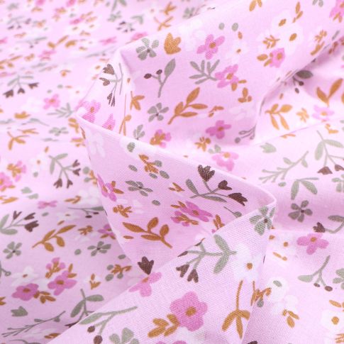 Tissu Coton imprimé Zalia sur fond Rose