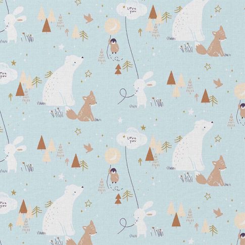 Tissu Coton imprimé Arty Zamzam sur fond Bleu ciel