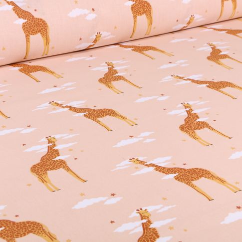 Tissu Coton imprimé Arty Zefira sur fond Rose nude