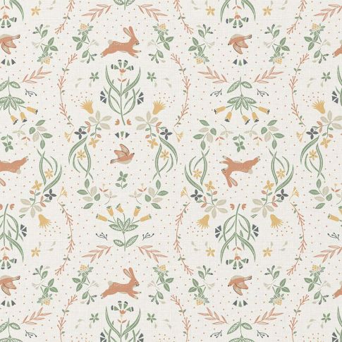 Tissu Coton imprimé Arty Zekia sur fond Blanc cassé
