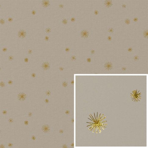 Tissu Canvas effet Lin Etoiles dorées sur fond Naturel