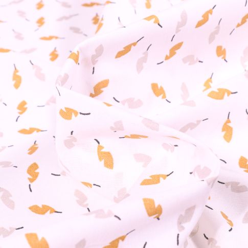 Tissu Coton imprimé Arty Zeoli Ocre sur fond Blanc