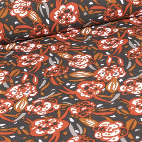 Tissu Viscose Zoelie brique sur fond Gris anthracite