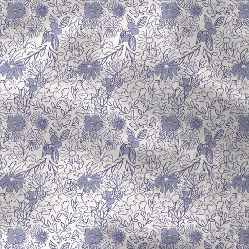 Tissu Double gaze Coton Zomea fleurs bleu sur fond Blanc