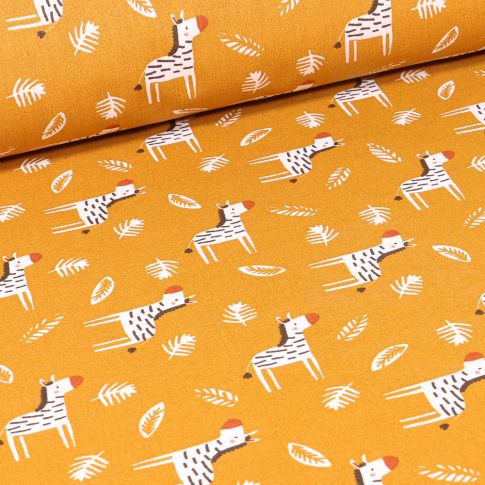 Tissu Coton imprimé Arty Zoubro sur fond Jaune