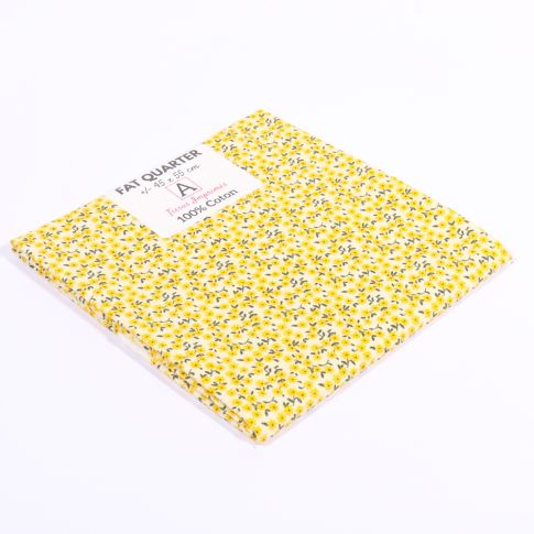 Coupon de tissu Coton imprimé Fleuri Mia Jaune - 45 x 55 cm