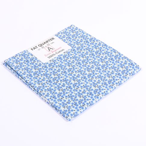 Coupon de tissu Coton imprimé Fleuri Mia Bleu - 45 x 55 cm