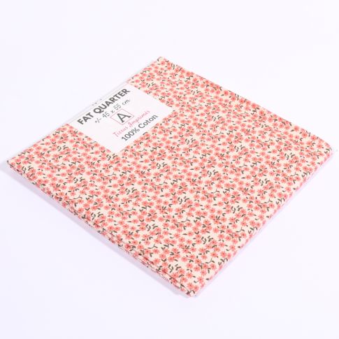 Coupon de tissu Coton imprimé Fleuri Mia Corail - 45 x 55 cm