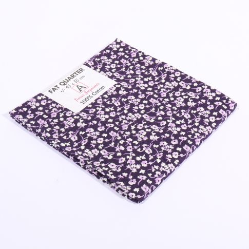 Coupon de tissu Coton imprimé Fleuri Ava sur fond Violet - 45 x 55 cm