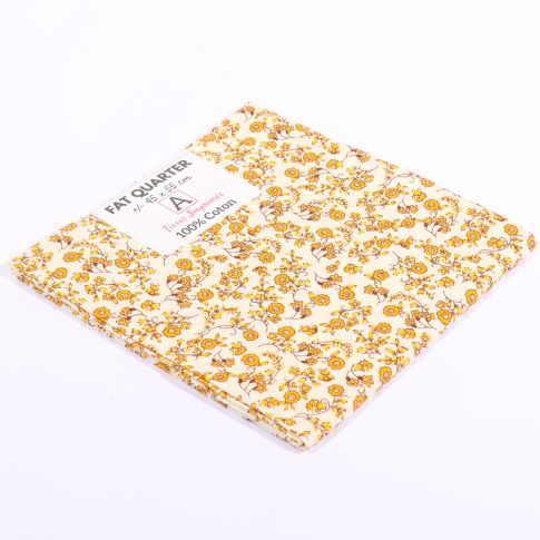 Coupon de tissu Coton imprimé Fleuri Alice Jaune - 45 x 55 cm