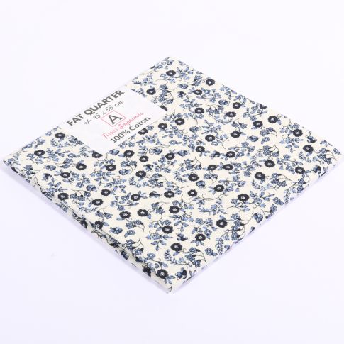 Coupon de tissu Coton imprimé Fleuri Alice Bleu - 45 x 55 cm