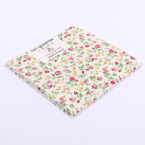 Coupon tissu Coton n°93 Rose et vert - 45 x 55 cm