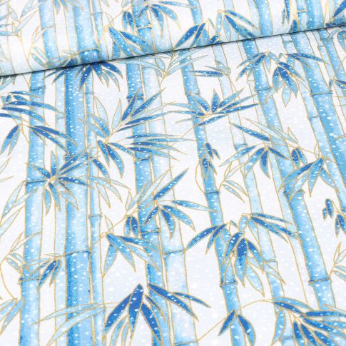 Tissu  Robert Kaufman Imperial Bambou sur fond Blanc