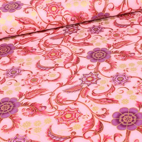 Tissu  Robert Kaufman Persis Blossom Arabesque sur fond Rose pâle