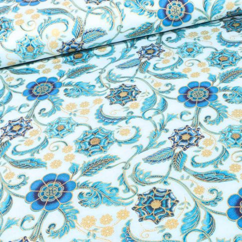 Tissu  Robert Kaufman Persis  Blue Arabesque sur fond Bleu ciel