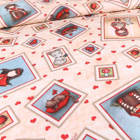 Tissu Coton imprimé Santoro London cards sur fond Ecru