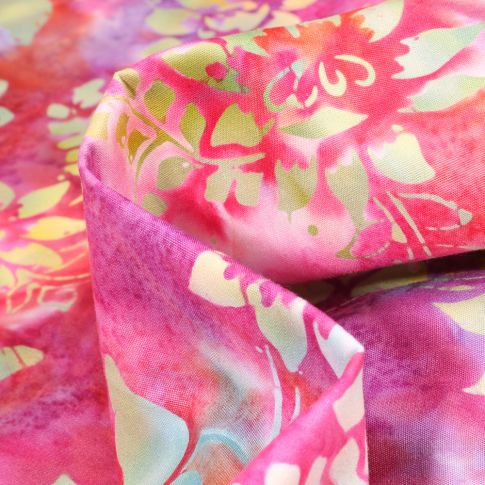 Tissu Batik  Lalla sur fond Rose fuchsia