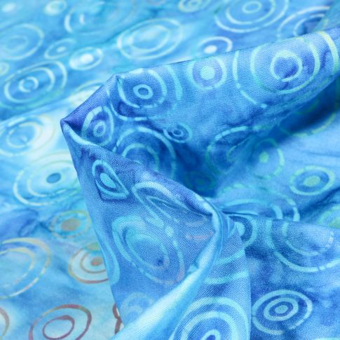 Tissu Batik  Cercles sur fond Bleu