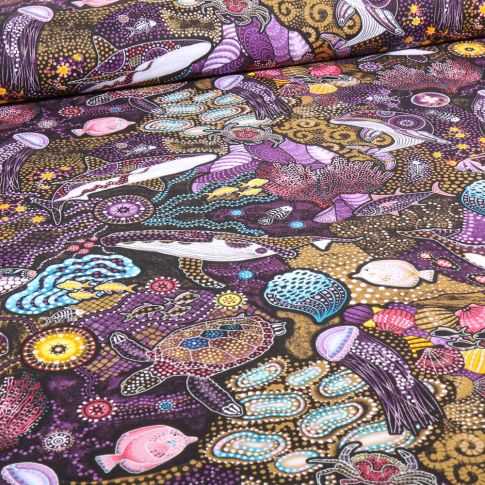 Tissu Batik  Turtle sur fond Violet