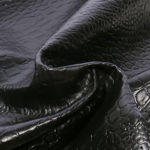 Coupon Simili cuir Croco brillant Noir - 50 x 70 cm