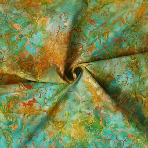 Tissu Coton imprimé Batik Zafaria sur fond Bleu turquoise