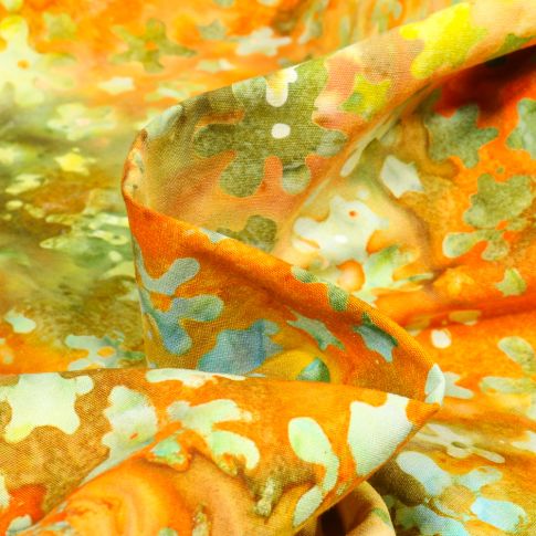 Tissu Batik  Reik sur fond Jaune