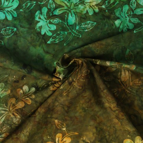Tissu Coton imprimé Batik Verdora sur fond Vert foncé