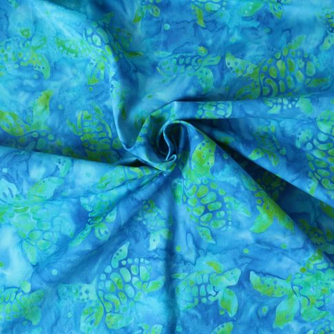 Tissu Coton imprimé Batik Tortika sur fond Bleu lagon