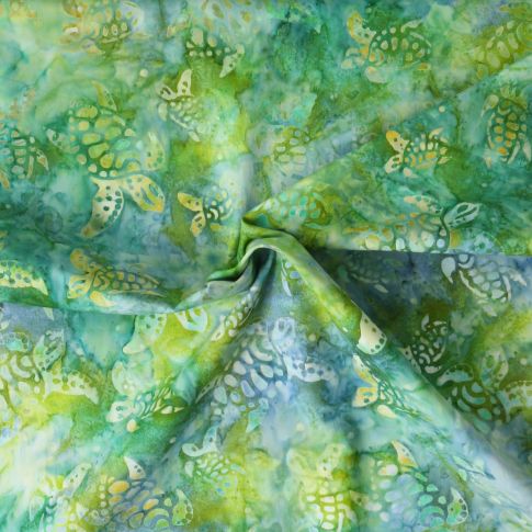 Tissu Coton imprimé Batik Tortika sur fond Vert émeraude