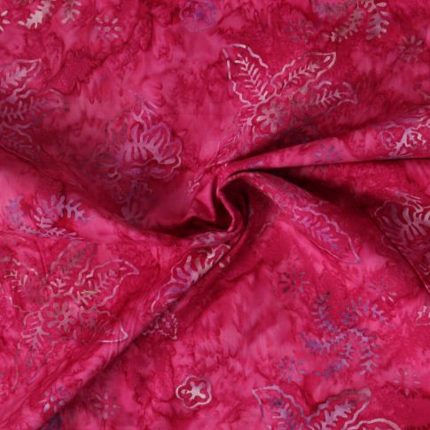Tissu Coton imprimé Batik Cerizi sur fond Framboise