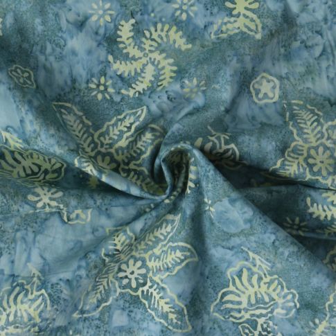Tissu Coton imprimé Batik Azural sur fond Bleu gris