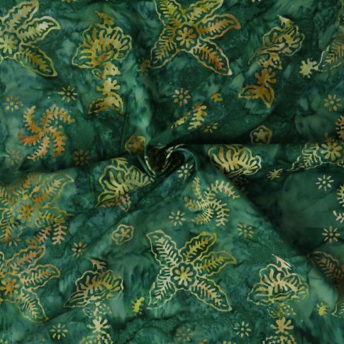 Tissu Coton imprimé Batik Emerza sur fond Vert épicéa