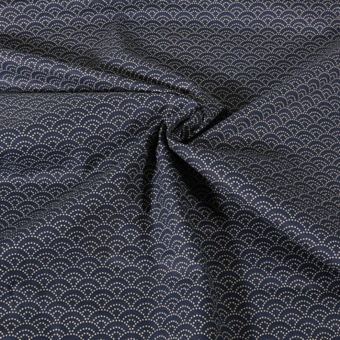 Tissu Coton imprimé Eventails sur fond Bleu marine