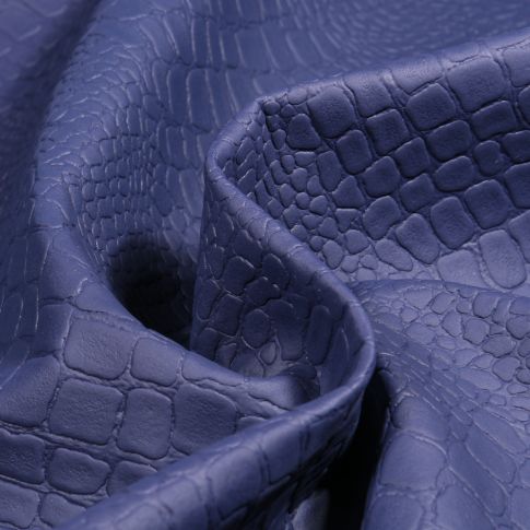 Tissu Simili cuir Croco mat uni Bleu marine