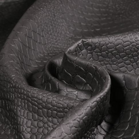 Tissu Simili cuir Croco mat uni Noir