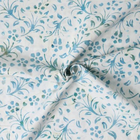 Tissu Coton imprimé Batik Aquaré sur fond Blanc cassé