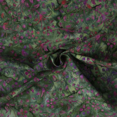 Tissu Coton imprimé Batik Verdys sur fond Vert épicéa