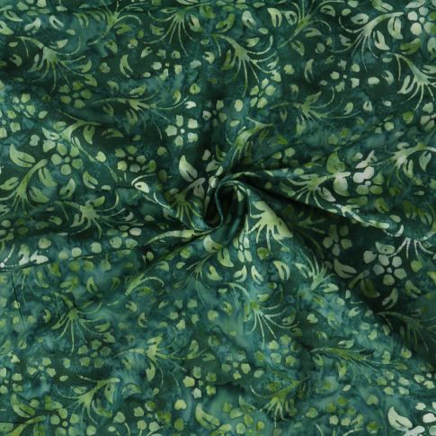 Tissu Coton imprimé Batik Saphys sur fond Vert épicéa